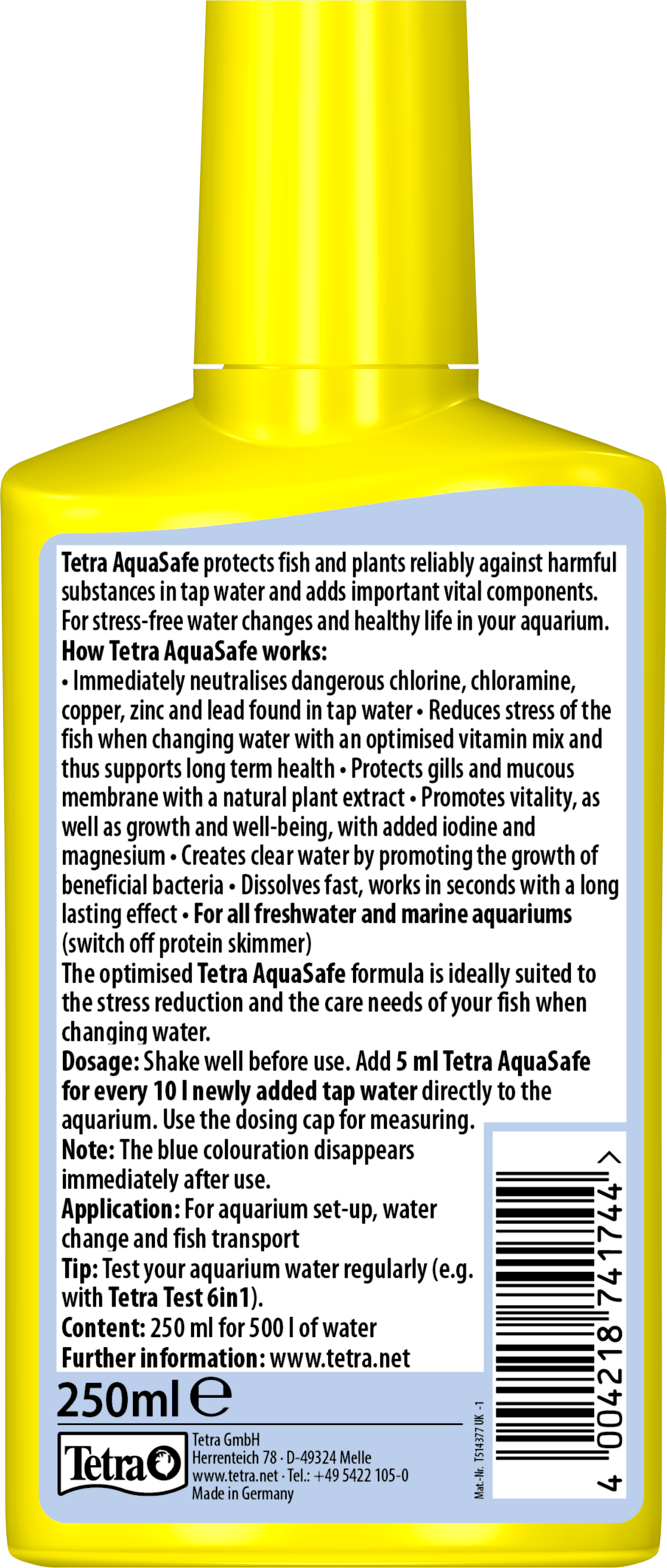 Tetra AquaSafe, Aquarium Water Conditioner, Makes Tap Water Safe, 8.45 oz.