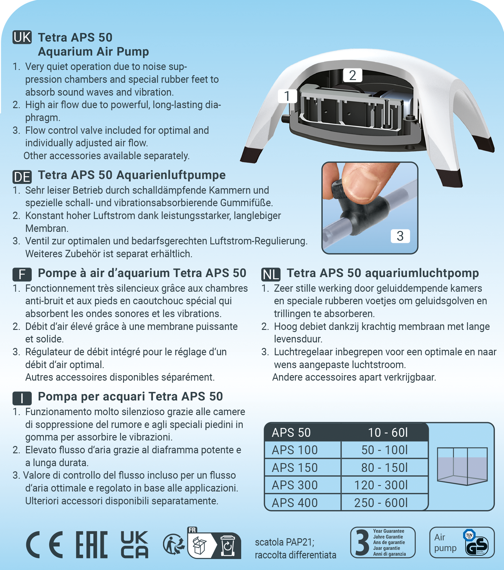 Tetra APS 400 Aquarium Luftpumpe - leise Membran-Pumpe für Aquarien von  250-600 L, weiß: Tests, Infos & Preisvergleich