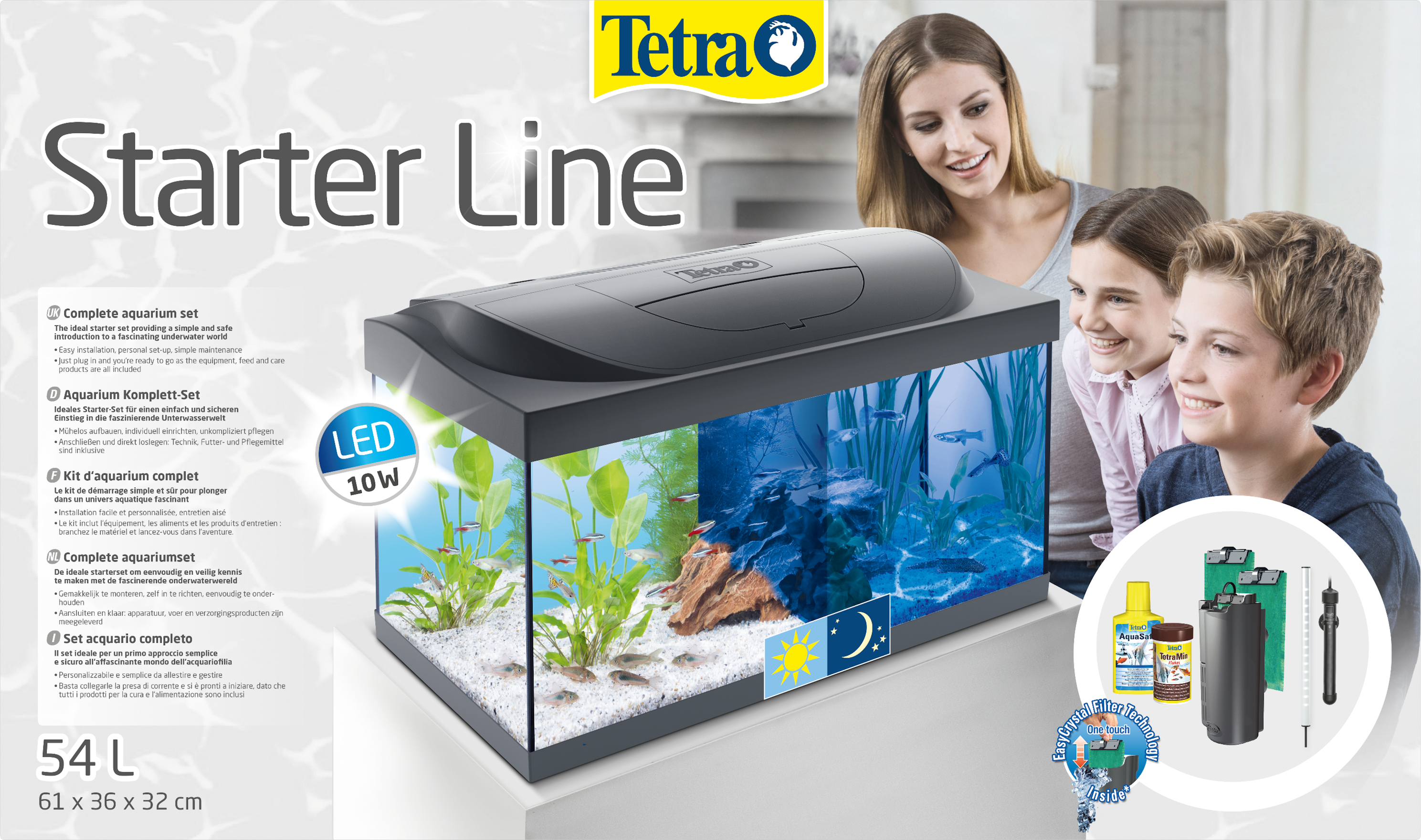 20 litros Set completo de acuario con luz LED Tetra AquaArt Discovery Line color antracita incluye luz diurna y nocturna, filtro interior y bomba para acuarios, ideal para gambas 