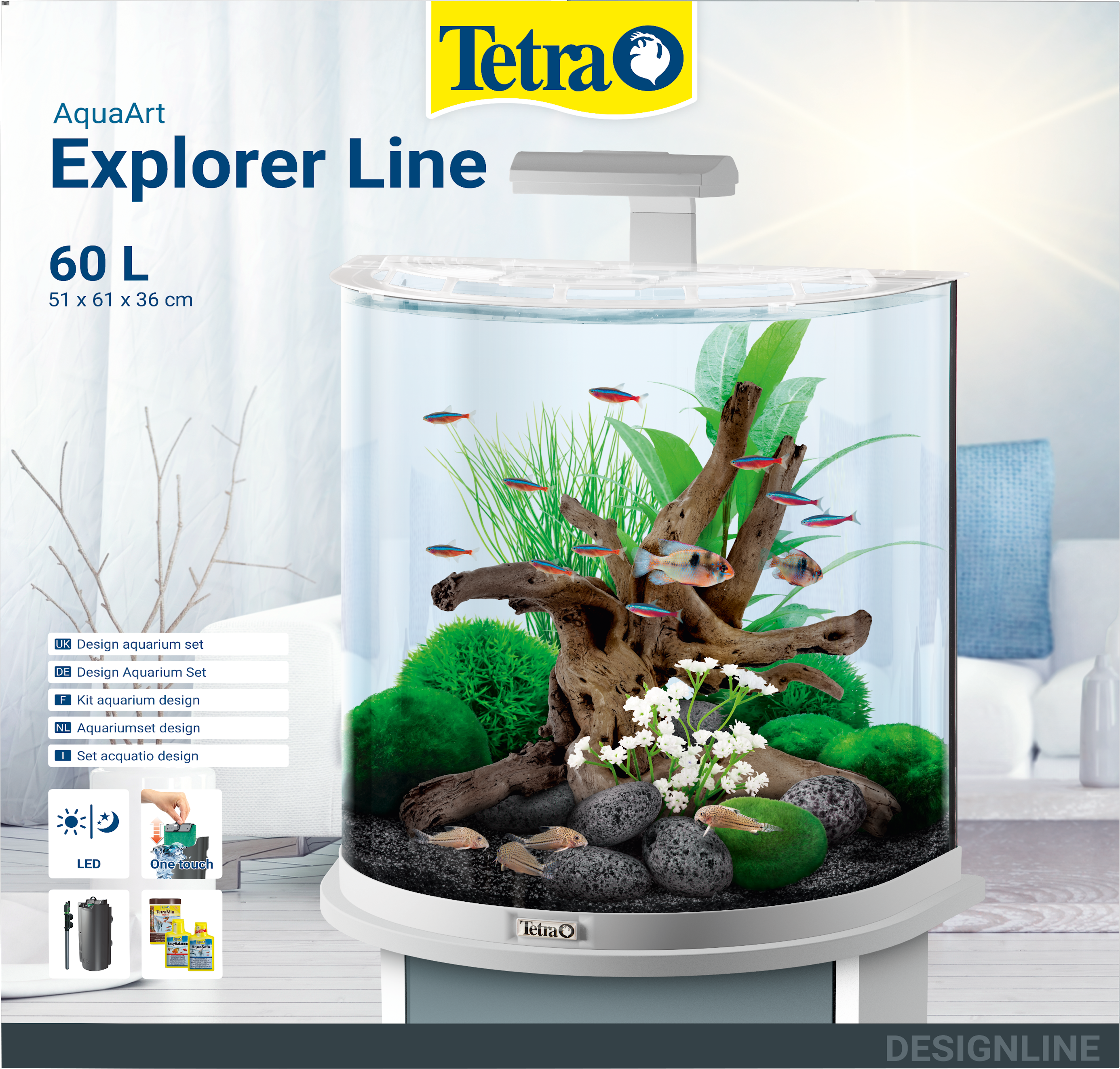 beslutte føle Sway Tetra AquaArt LED Explorer Line 60L White Edition: Tetra